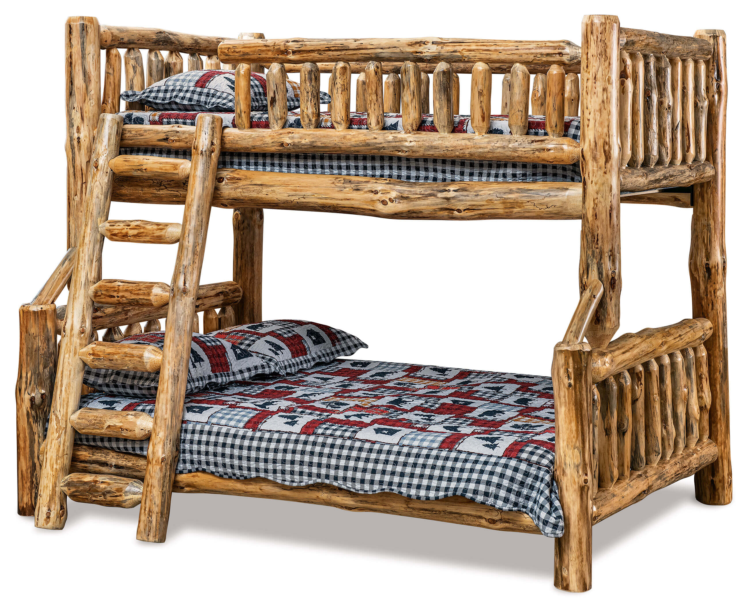 Fireside Log Furniture Full Twin Bunk Bed with Left Opening Rustic Pine