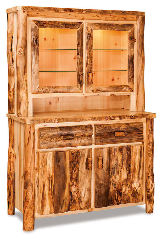 Fireside Log Furniture 48 inch Hutch with Touch Light Aspen