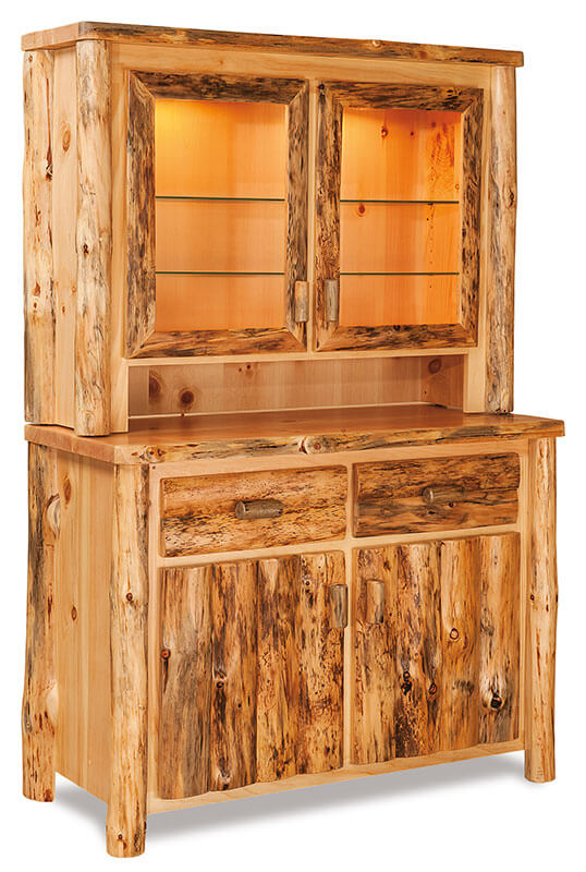 Fireside Log Furniture 48 inch Hutch with Touch Light Rustic Pine