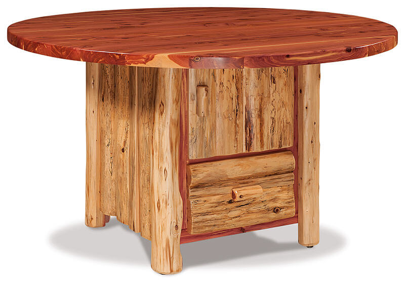Fireside Log Furniture 54 inch Round Table with Cabinet Red Cedar