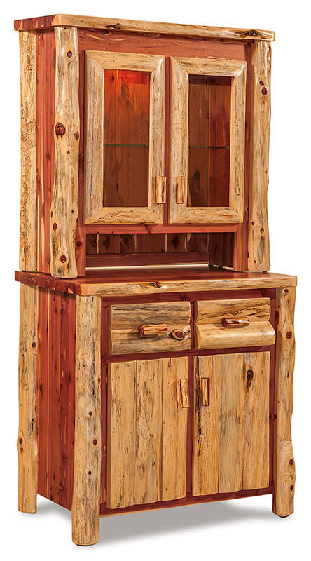 Fireside Log Furniture Small Kitchen Hutch with Touch Light Red Cedar