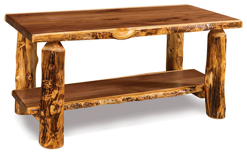 Fireside Log Furniture Coffee Table with Shelf