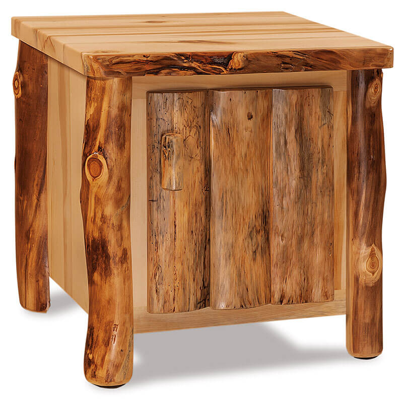 Fireside Log Furniture End Table with Door