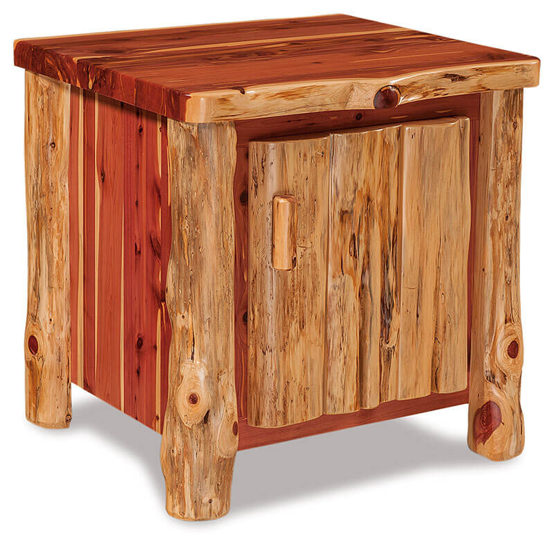 Fireside Log Furniture End Table with Door