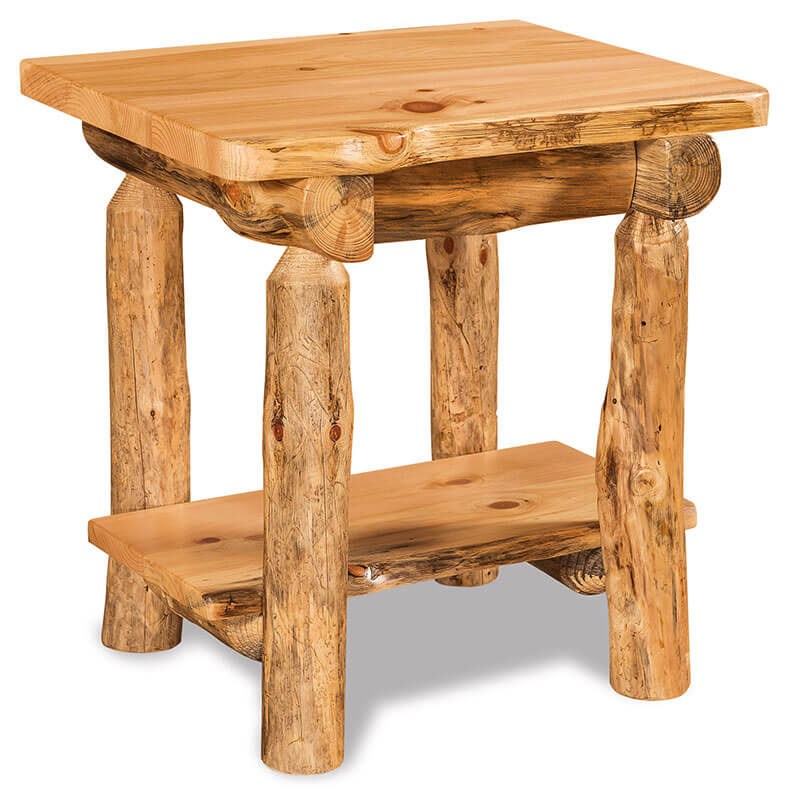 Fireside Log Furniture End Table with Drawer and Shelf