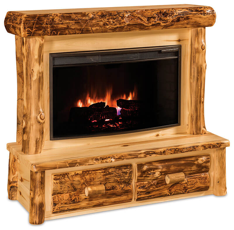 Fireside Log Furniture Fireplace with Mantle and Drawers