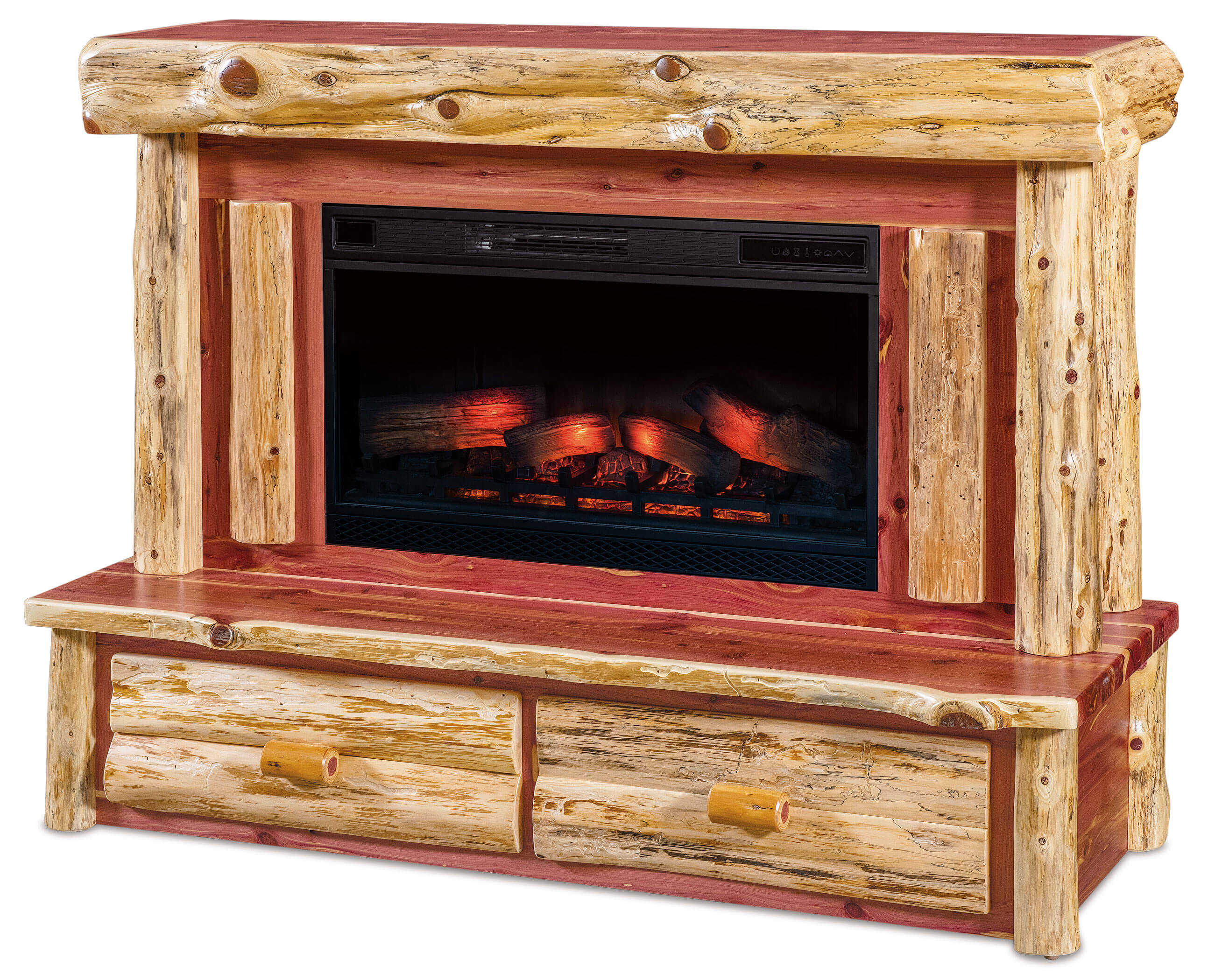 Fireside Log Furniture Fireplace with Mantle and Drawers