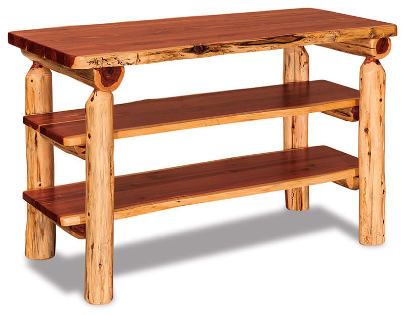 Fireside Log Furniture Flat Sofa Table with Shelves