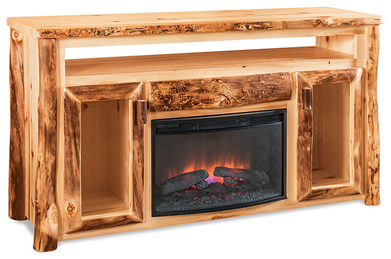 Fireside Log Furniture TV Cabinet with Opening and Fireplace