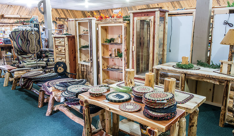 Dutchman Log Furniture Showroom Rustic Cabinets and Rugs