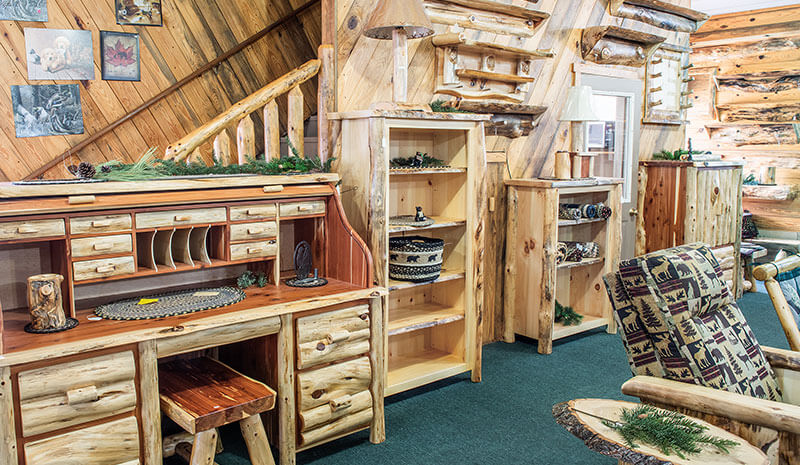 Dutchman Log Furniture Showroom Rustic Desks and Cabinets